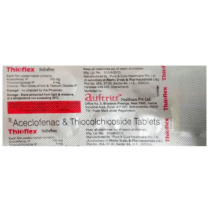 Thioflex 100mg/4mg Tablet – Aceclofenac (100mg) 100 mg by BHS Phamaceuticals — photo 1 of 2
