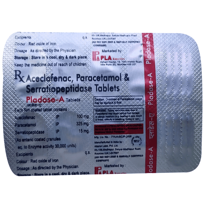 Pladase-A Tablet – Aceclofenac (100mg) by Pla Remedies — photo 1 of 2