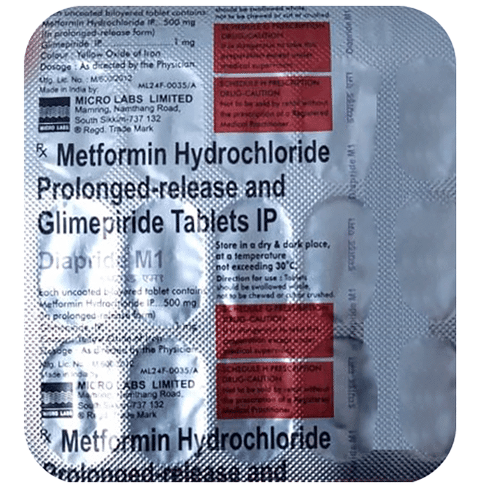 Diapride M1 Tablet PR – Glimepiride (1mg) by Micro Labs Ltd
