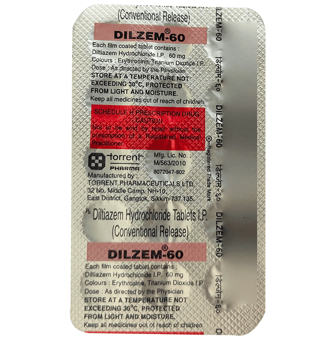 Dilzem 60 Tablet CR – Diltiazem (60mg) 60 mg by Torrent Pharmaceuticals Ltd — photo 1 of 2