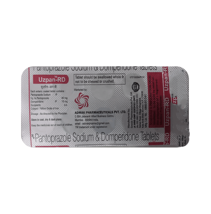 Uzpan RD 10mg/40mg Tablet – Domperidone (10mg) 10 mg by Admak Pharmaceutical Private Limited — photo 1 of 2