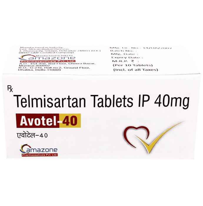 Avotel 40 Tablet – Telmisartan (40mg) 40 mg by Amazone Pharmaceuticals Pvt Ltd — photo 1 of 4