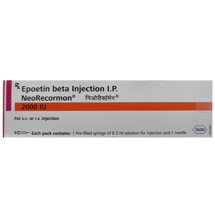 Neo Recormon 2000IU Injection – Recombinant Human Erythropoietin Beta (2000IU) 2000 iu by Roche Products India Pvt Ltd — photo 1 of 4