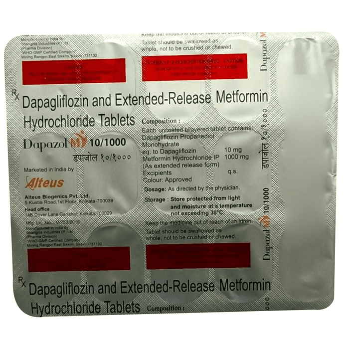 Dapazol M 10/1000 Tablet ER – Dapagliflozin (10mg) 1000 mg by Alteus Biogenics Pvt Ltd — photo 1 of 2