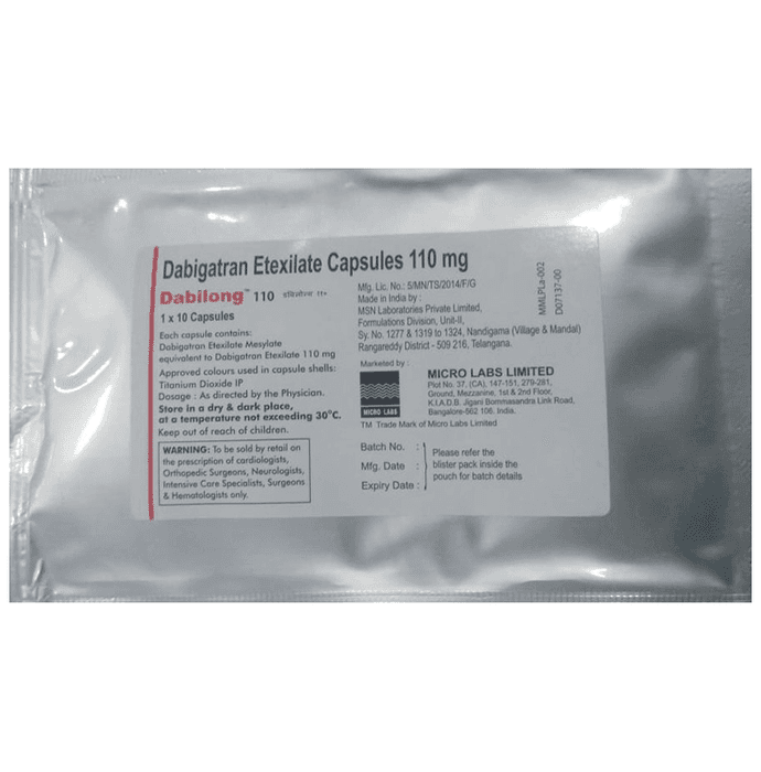 Dabilong 110mg Capsule – Dabigatran Etexilate (110mg) 110 mg by Micro Labs Ltd