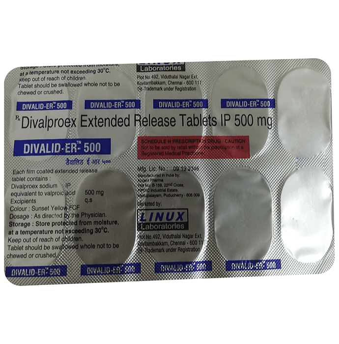 Divalid 500mg Tablet ER – Divalproex (500mg) 500 mg by Linux Laboratories — photo 1 of 2