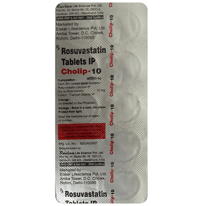 Cholip 10mg Tablet – Rosuvastatin (10mg) 10 mg by Elsker lifescience Pvt. Ltd. — photo 1 of 2