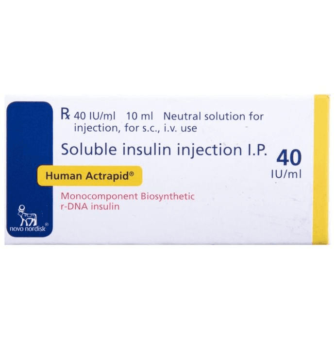 Human Actrapid 40IU/ml Solution for Injection – Human insulin (40IU) 40 iu by Novo Nordisk India Pvt Ltd — photo 1 of 4