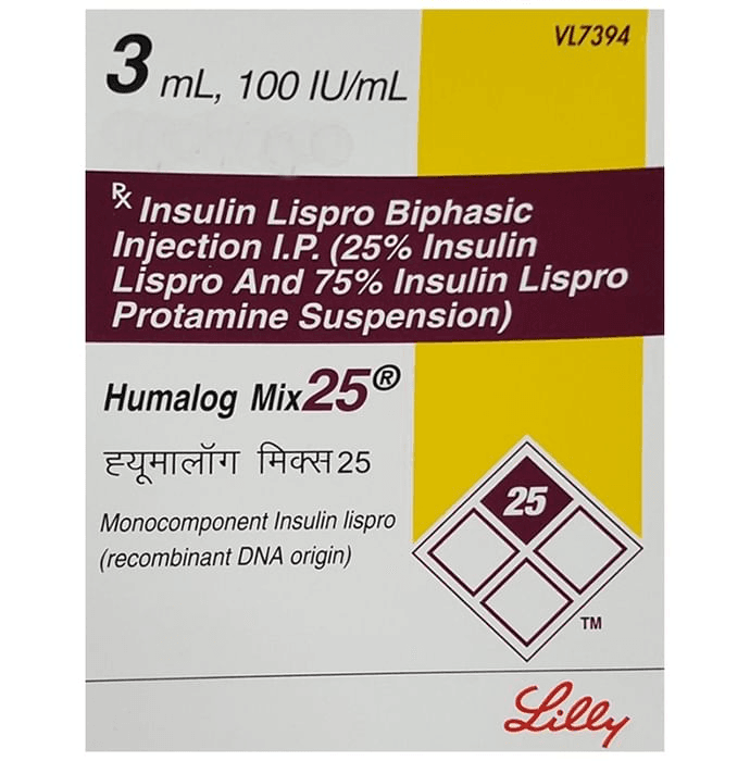 Humalog Mix 25 100IU/ml Cartridge – Insulin Lispro (25%) 100 iu by Eli Lilly and Company India Pvt Ltd — photo 1 of 2