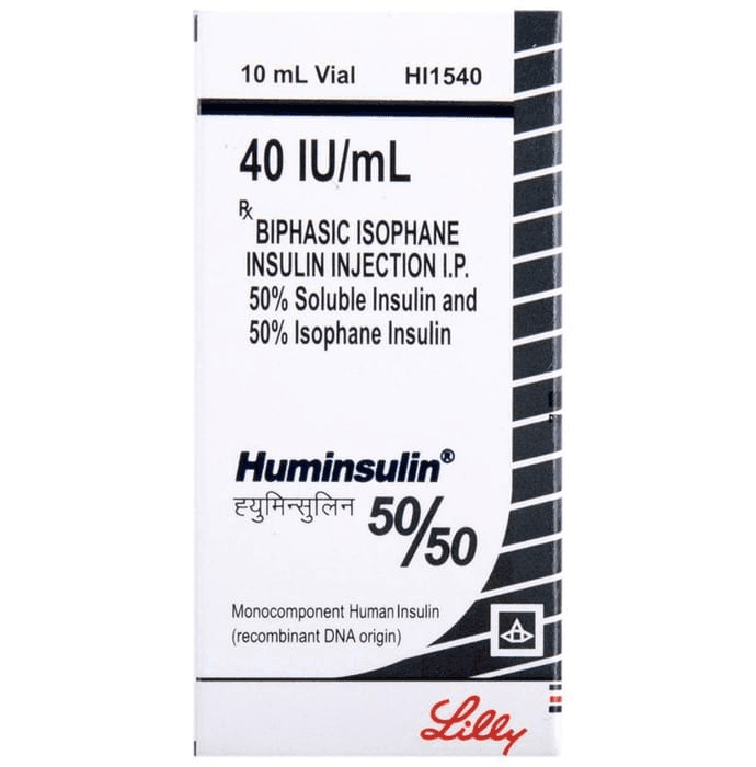 Huminsulin 50/50 Suspension for Injection 40IU/ml – Insulin Isophane (50%) 40 iu by Eli Lilly and Company India Pvt Ltd — photo 1 of 6