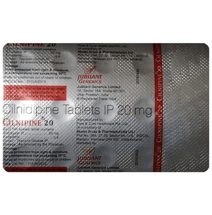 Cilnipine 20 Tablet – Cilnidipine (20mg) 20 mg by Jubilant Life Sciences — photo 1 of 2