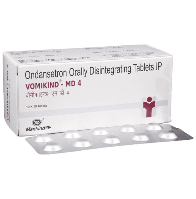 Vomikind -MD 4 Tablet – Ondansetron (4mg) 4 mg by Mankind Pharma Ltd — photo 1 of 5