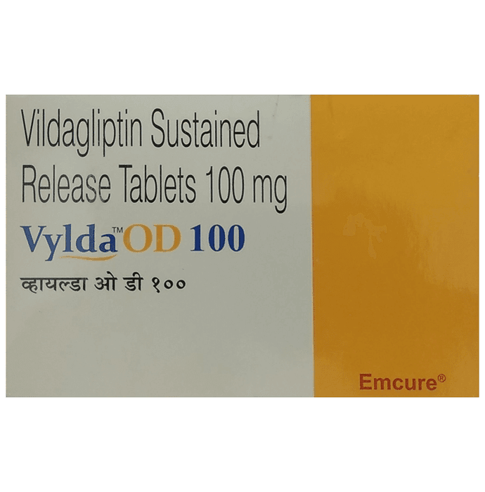 Vylda OD 100 Tablet SR – Vildagliptin (100mg) 100 mg by Emcure Pharmaceuticals Ltd — photo 1 of 2