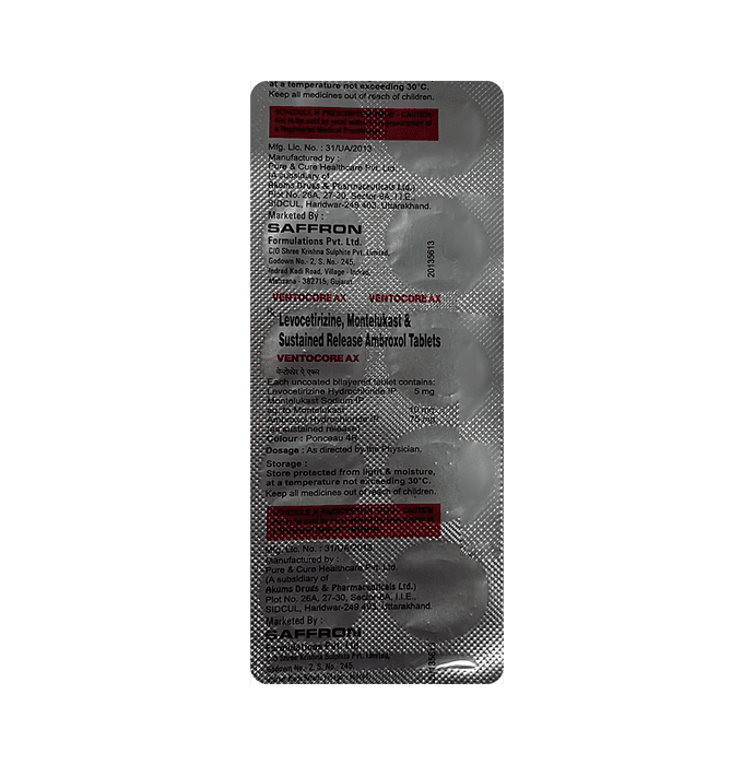 Ventocore AX 75mg/5mg/10mg Tablet – 05bceb03-f334-4104-bf67-519e27c4ffb6 by Saffron Therapeutics Pvt Ltd — photo 1 of 2