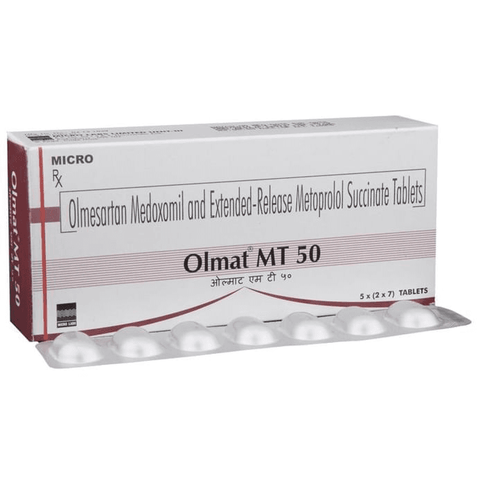 Olmat MT 50 Tablet ER – Olmesartan Medoxomil (20mg) 50 mg by Micro Labs Ltd — photo 1 of 6