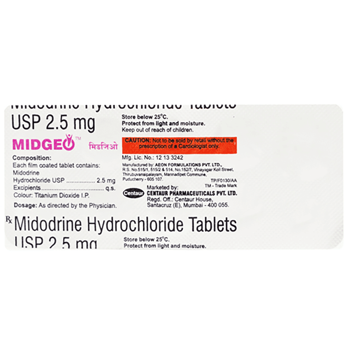 Midgeo Tablet – Midodrine (2.5mg) by Centaur Pharmaceuticals Pvt Ltd