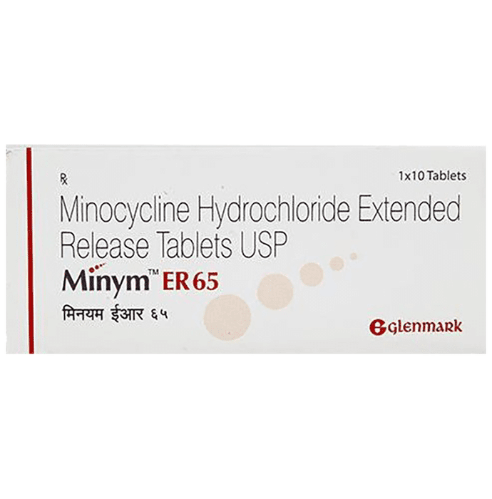 Minym ER 65 Tablet – Minocycline (65mg) 65 mg by Glenmark Pharmaceuticals Ltd — photo 1 of 3