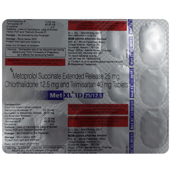 Met XL 3D 25/12.5 Tablet ER – Chlorthalidone (12.5mg) 12.5 mg by Ajanta Pharma Ltd — photo 1 of 2