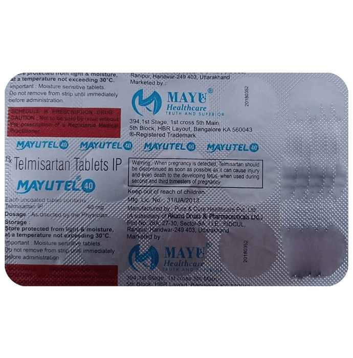 Mayutel 40 Tablet – Telmisartan (40mg) 40 mg by Mayu Health Care — photo 1 of 2