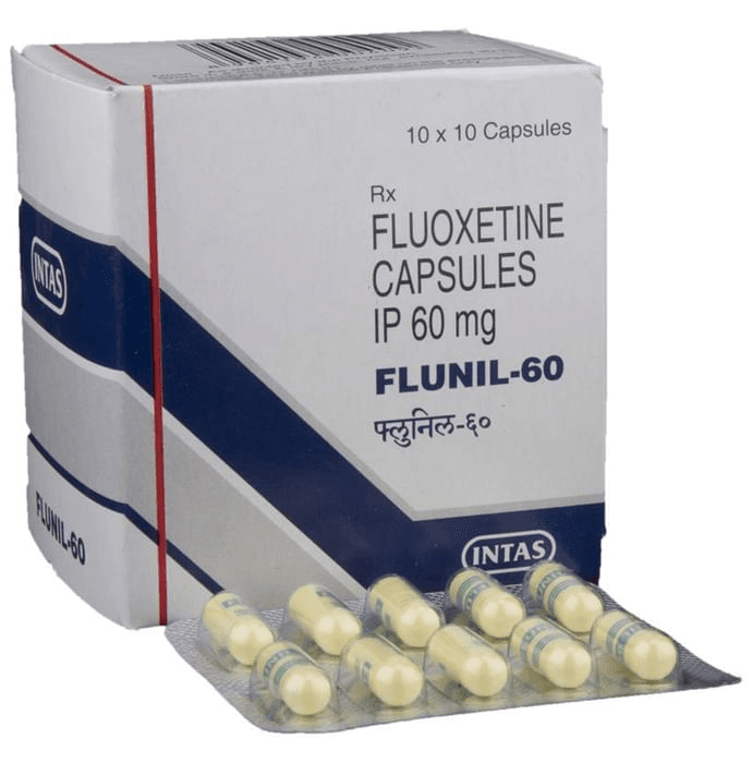 Flunil 60 Capsule – Fluoxetine (60mg) 60 mg by Intas Pharmaceuticals Ltd — photo 1 of 6