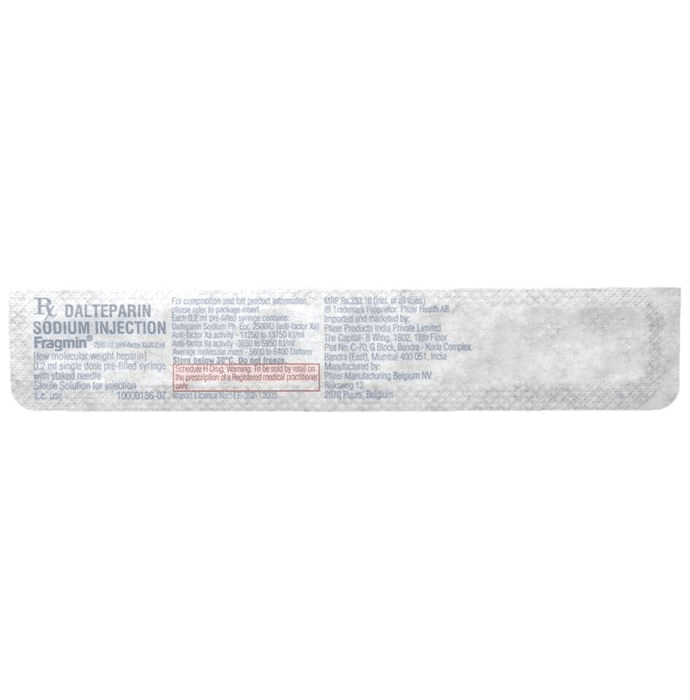 Fragmin 2500IU Injection – Dalteparin (2500IU) 2500 iu by Pfizer Ltd