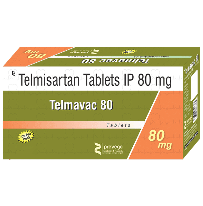 Telmavac 80 Tablet – Telmisartan (80mg) 80 mg by Prevego Healthcare & Research Private Limited — photo 1 of 2