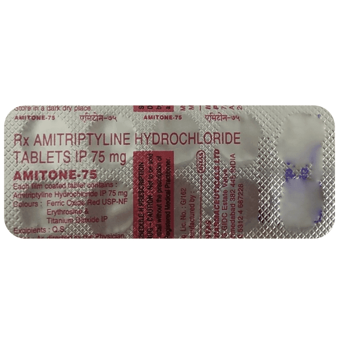 Amitone 75mg Tablet – Amitriptyline (75mg) 75 mg by Intas Pharmaceuticals Ltd — photo 1 of 2