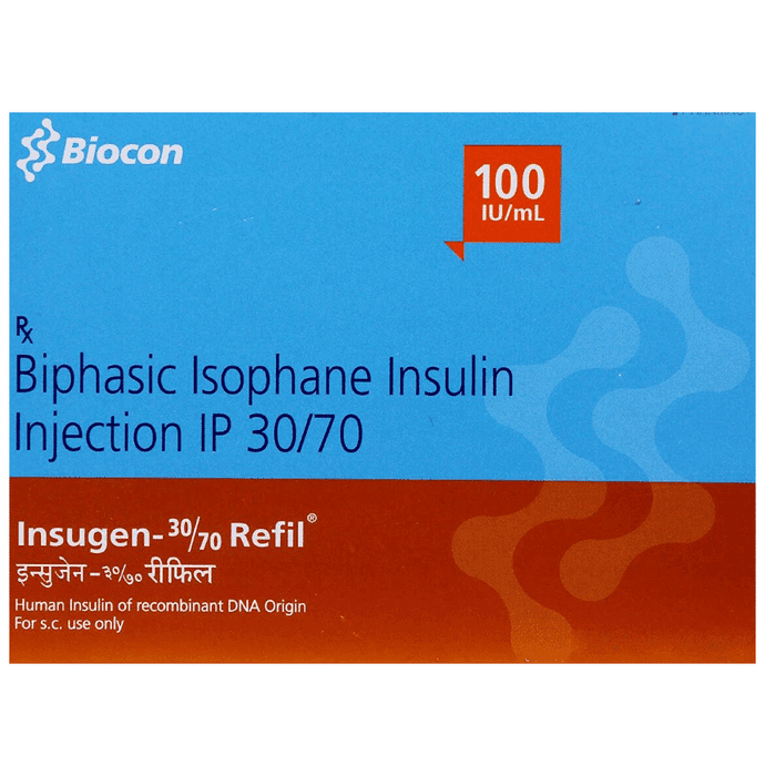 Insugen 30/70 100IU Refil Cartridge – Insulin Isophane (70%) 100 iu by Biocon — photo 1 of 2