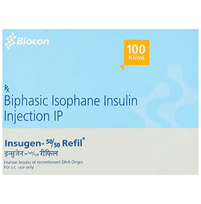 Insugen 50/50 Injection 100IU/ml – Insulin Isophane (50%) 100 iu by Biocon — photo 1 of 3