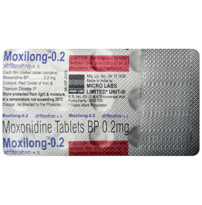 Moxilong 0.2 Tablet – Moxonidine (0.2mg) 0.2 mg by Micro Labs Ltd — photo 1 of 2