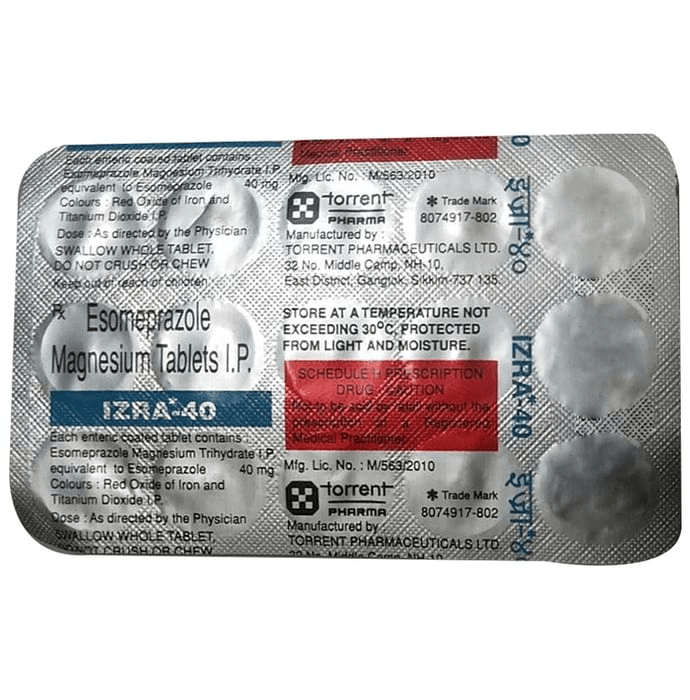 Izra 40 Tablet – Esomeprazole (40mg) 40 mg by Torrent Pharmaceuticals Ltd