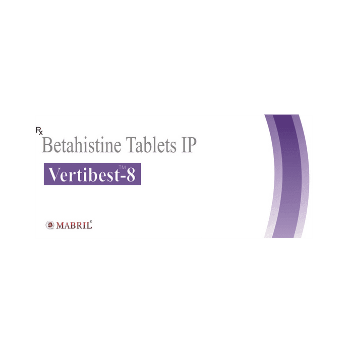 Vertibest 8 Tablet – Betahistine (8mg) 8 mg by Mabril Healthcare Pvt Ltd — photo 1 of 4