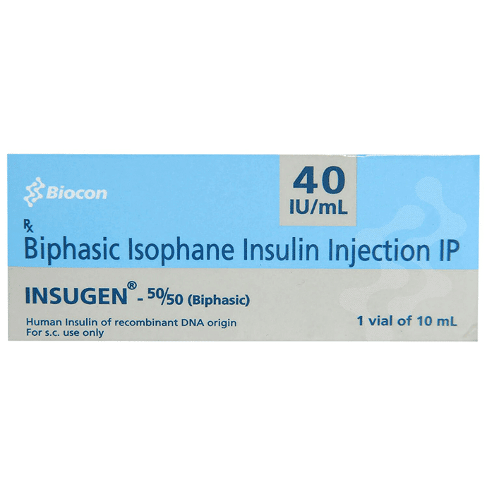 Insugen 50/50 Injection 40IU/ml – Insulin Isophane (50%) 40 iu by Biocon — photo 1 of 3