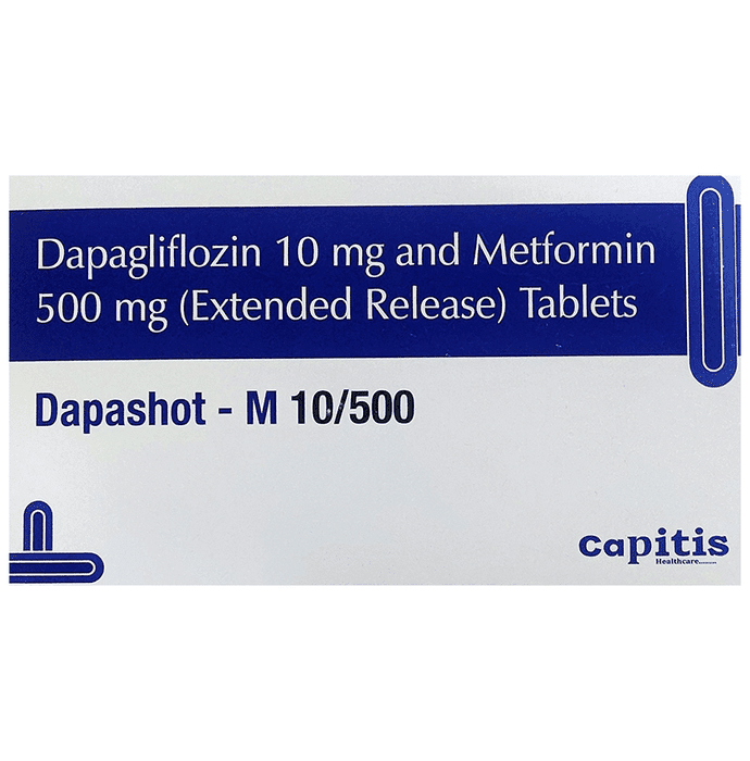 Dapashot-M 10/500 Tablet ER – Dapagliflozin (10mg) 500 mg by Capitis Healthcare Pvt Ltd — photo 1 of 4