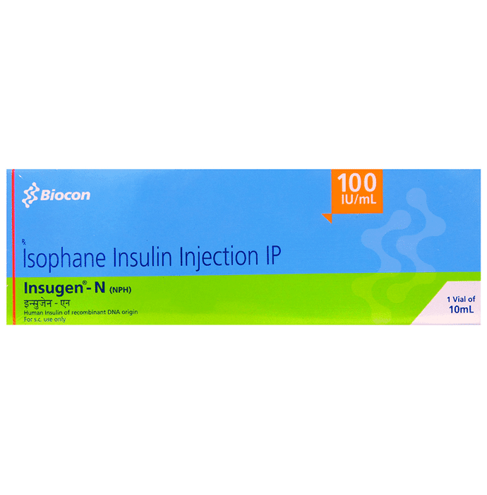 Insugen-N 100IU/ml Injection – Insulin Isophane (100IU) 100 iu by Biocon — photo 1 of 2