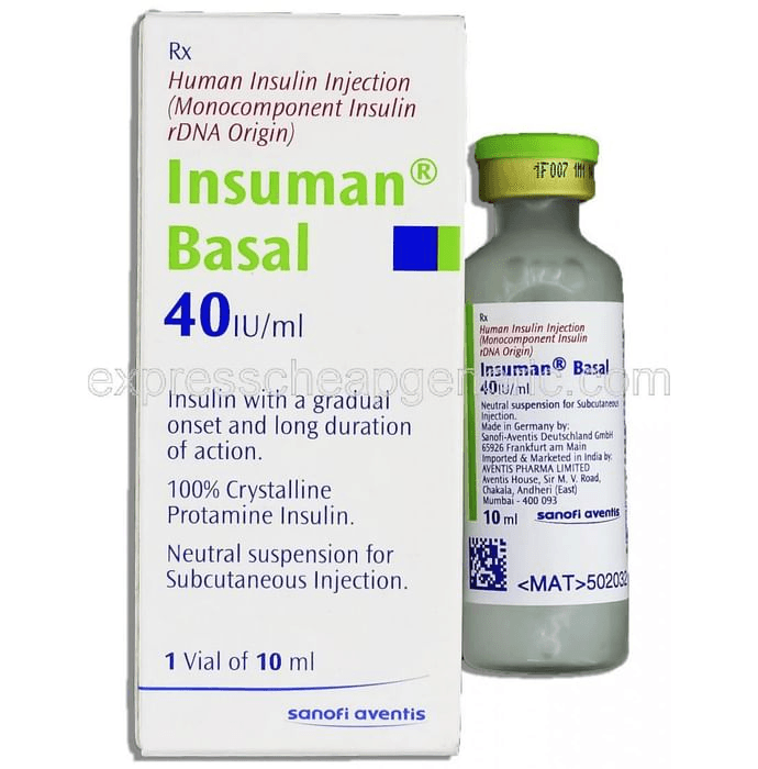 Insuman Basal 40IU/ml Injection – Insulin Isophane (40IU) 40 iu by Sanofi India Ltd