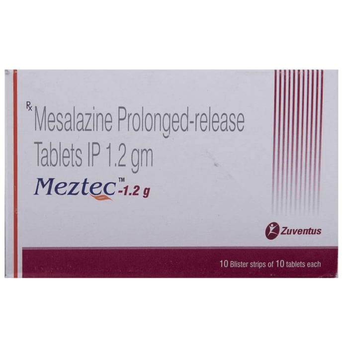 Meztec 1.2g Tablet PR – Mesalazine (1200mg) 1.2 g by Zuventus Healthcare Ltd — photo 1 of 5
