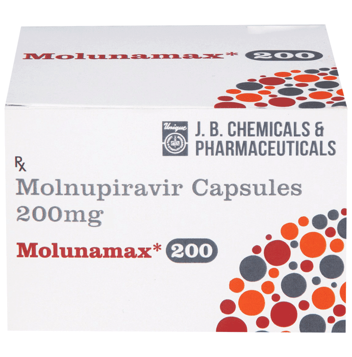 Molunamax 200 Capsule – Molnupiravir (200mg) 200 mg by J B Chemicals and Pharmaceuticals Ltd — photo 1 of 2