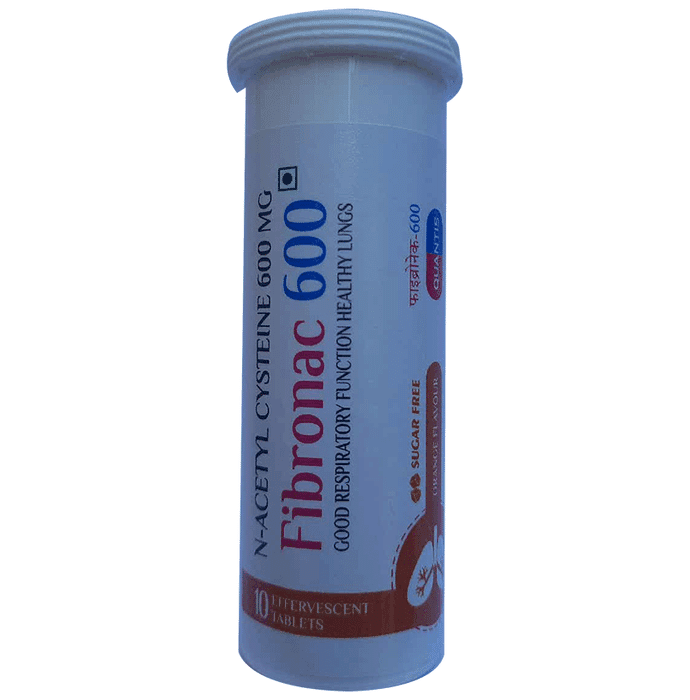 Fibronac 600 Effervescent Tablet Orange Sugar Free – Acetylcysteine (600mg) 600 mg by Quantis Biotech India Pvt Ltd — photo 1 of 2