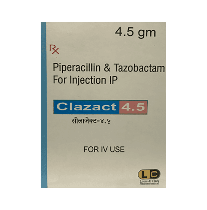 Clazact 4.5 Injection – Piperacillin (4000mg) 4.5 mg by Louis and Clark Pharmaceutical — photo 1 of 3