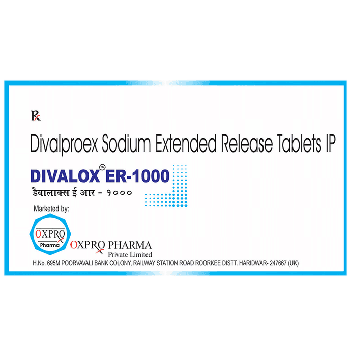 Divalox ER 1000 Tablet – Divalproex (1000mg) 1000 mg by Oxpro Pharma Private Limited