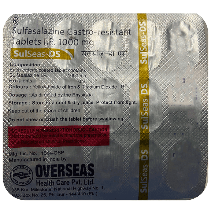 Sulseas DS Tablet – Sulfasalazine (1000mg) by Overseas Healthcare Pvt Ltd — photo 1 of 2