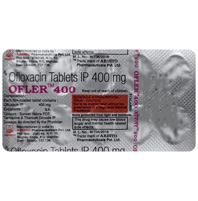 Ofler 400mg Tablet – Ofloxacin (400mg) 400 mg by Aristo Pharmaceuticals Pvt Ltd — photo 1 of 2