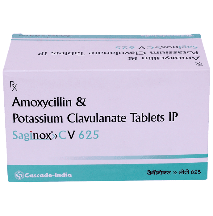 Saginox CV 625 Tablet – Amoxycillin (500mg) 625 mg by Cascade India Pharmaceuticals — photo 1 of 2