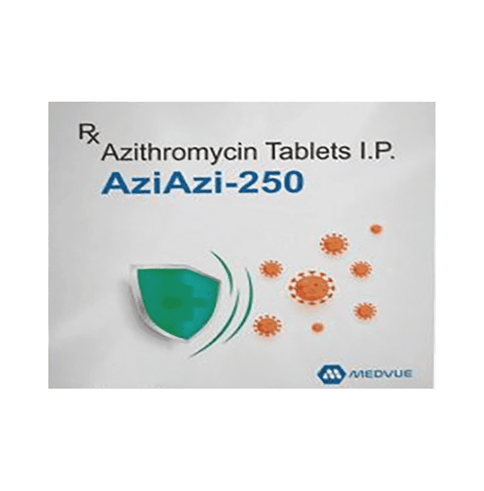 AziAzi 250 Tablet – Azithromycin (250mg) 250 mg by Medvue Remedies Pvt Ltd — photo 1 of 2