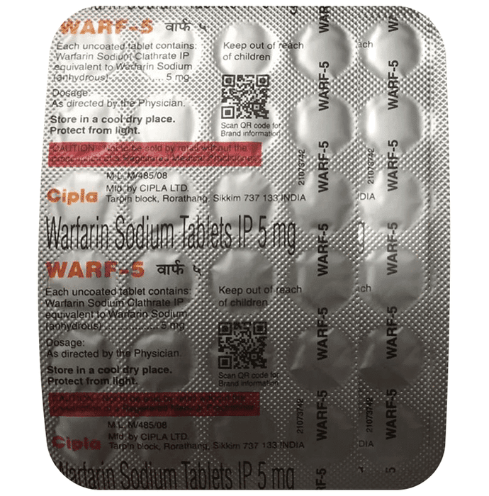 Warf 5 Tablet – Warfarin (5mg) 5 mg by Cipla Ltd