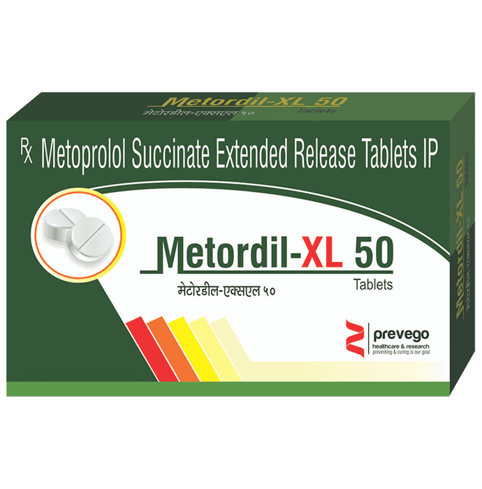 Metordil-XL 50 Tablet – Metoprolol Succinate (47.5mg) 50 mg by Prevego Healthcare & Research Private Limited — photo 1 of 3