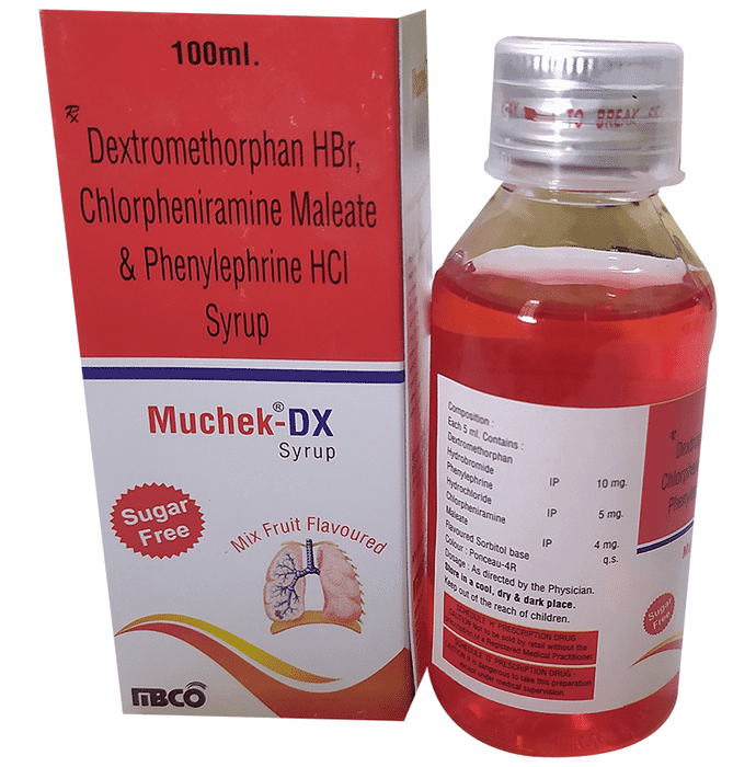 Muchek-DX Syrup Mix Fruit Sugar Free – Phenylephrine (5mg/5ml) by Mbco Lifesciences Pvt Ltd — photo 1 of 2