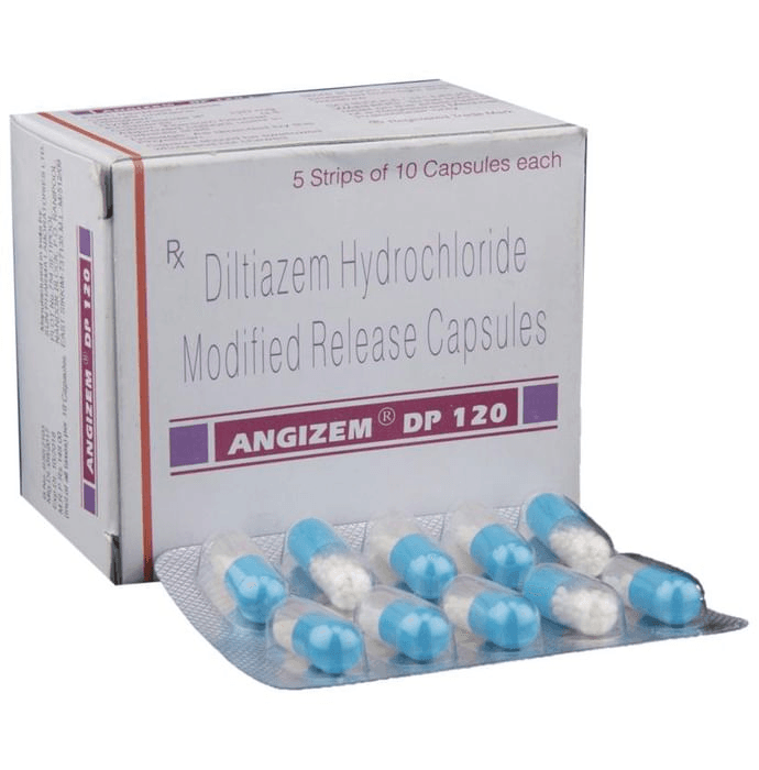Angizem DP 120 Capsule MR – Diltiazem (120mg) 120 mg by Sun Pharmaceutical Industries Ltd — photo 1 of 6