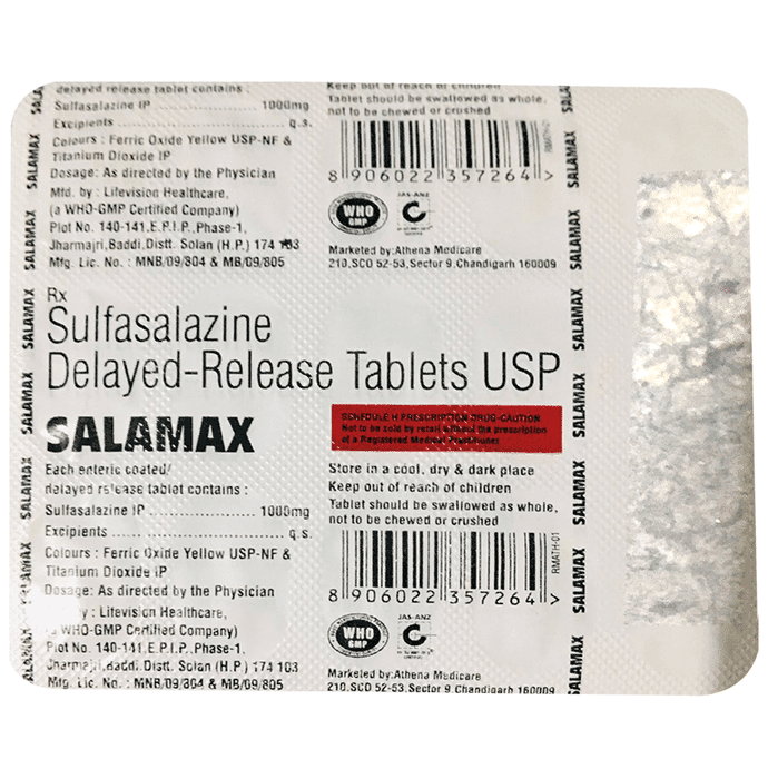 Salamax Tablet DR – Sulfasalazine (1000mg) by Athena Medicare — photo 1 of 2
